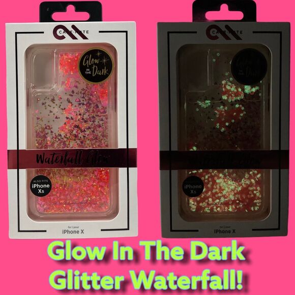 iPhone X , iPhone XS Case Clear Glowing Pink Glitter Waterfall by Case-Mate NEW! - Picture 1 of 12